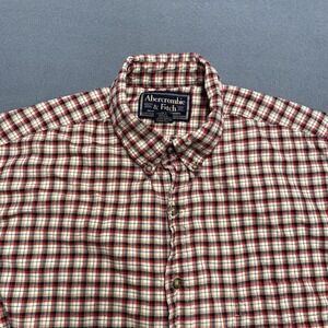 Abercrombie & Fitch Shirt Mens Large Red‎ Plaid Button Down Wool Blend Outdoor